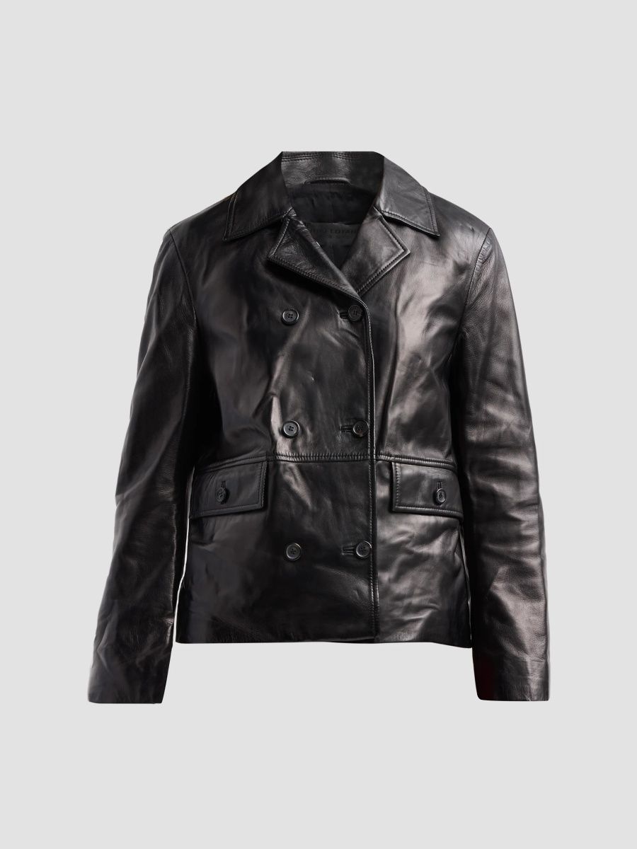 Nili Lotan Women's Dorian Leather Double-Breasted Jacket - Black - Size XL