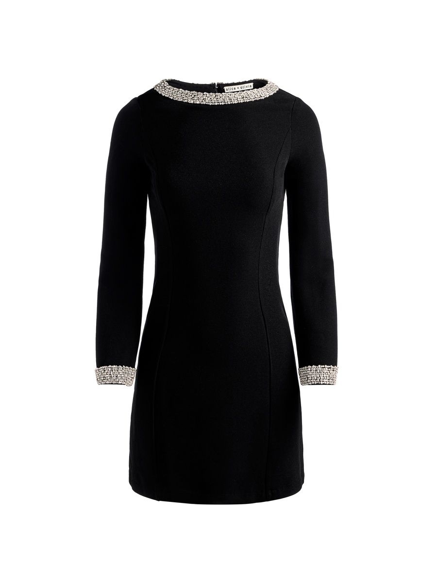 ALICE + OLIVIA Women's Mailynn Embellished-Trim Bell-Sleeve Minidress - Black Crystal - Size 2