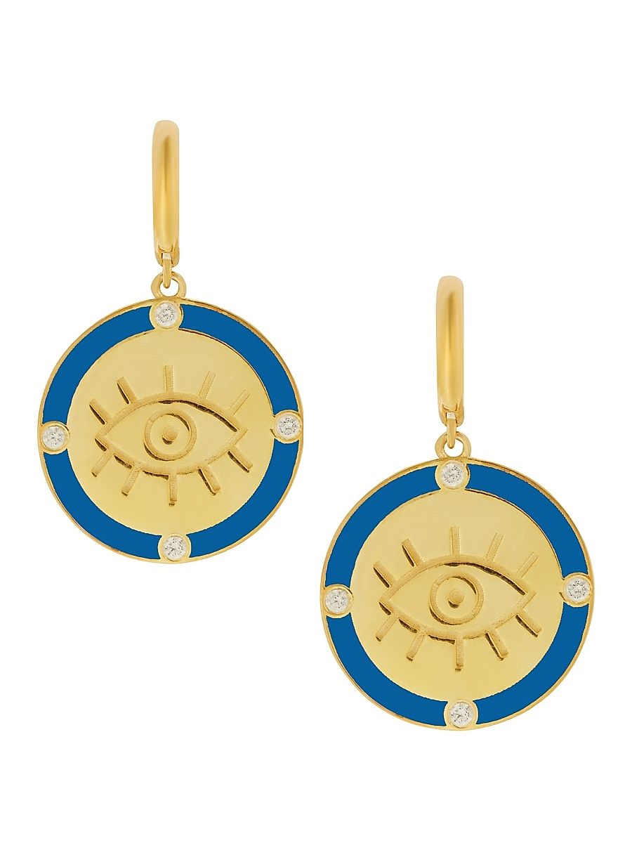 Women's Emily In Paris 18K Gold-Plated, Enamel & Zircon Eye Drop Earrings - Gold