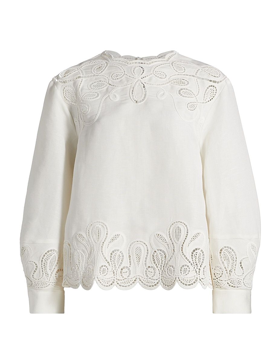 Women's Wendlyn Linen-Blend Long-Sleeve Top - Ivory - Size 12