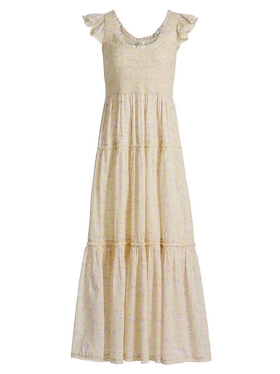 Women's Chessie Floral Cotton Scoopneck Maxi Dress - Lemon Spritz - Size Medium