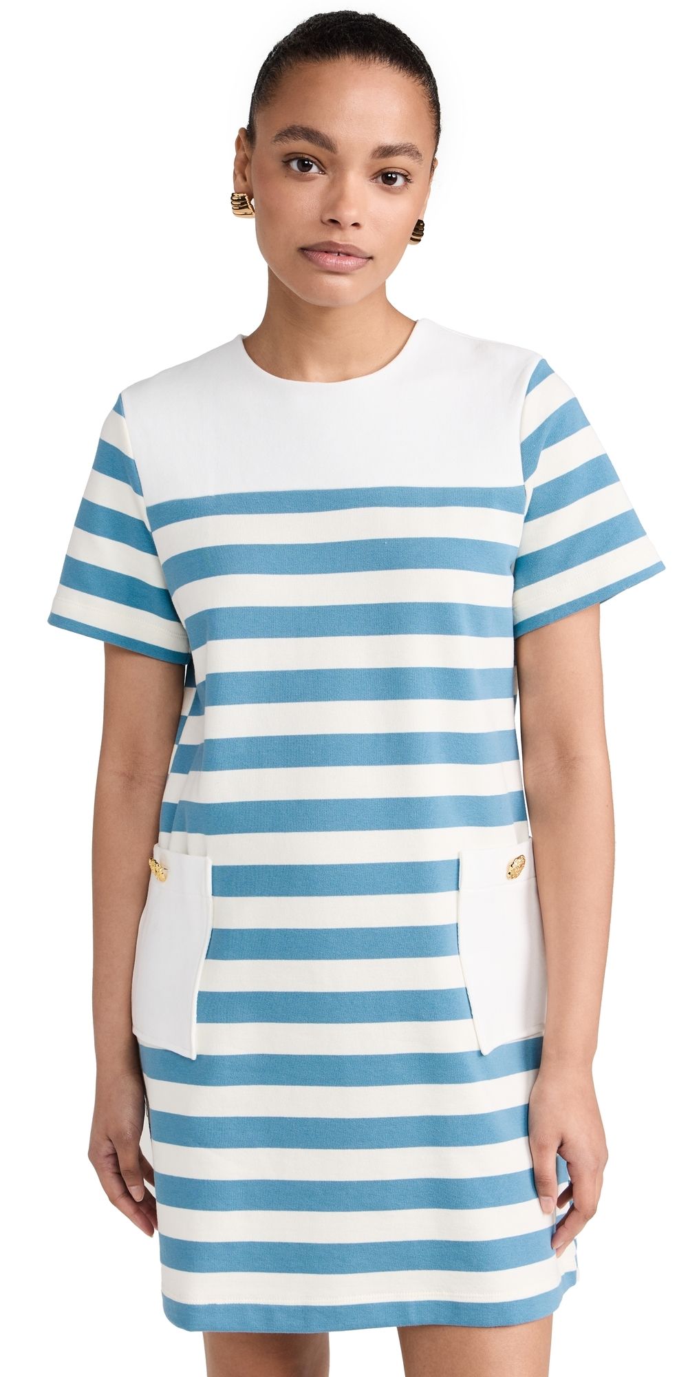 English Factory Striped Dress with Patch Pockets White/Blue XL