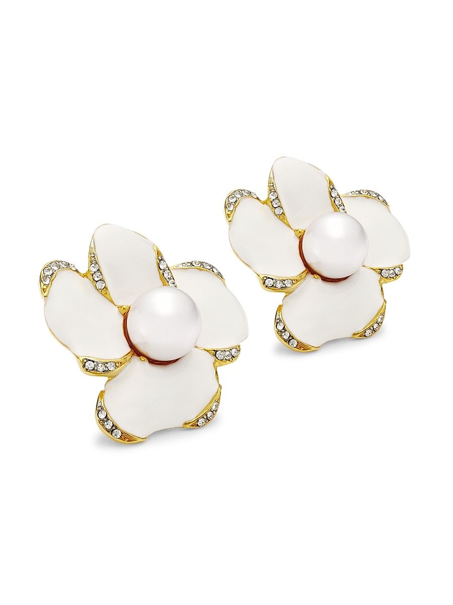 Women's 22K Gold-Plated, Faux Pearl & Crystal Flower Clip-On Earrings - White