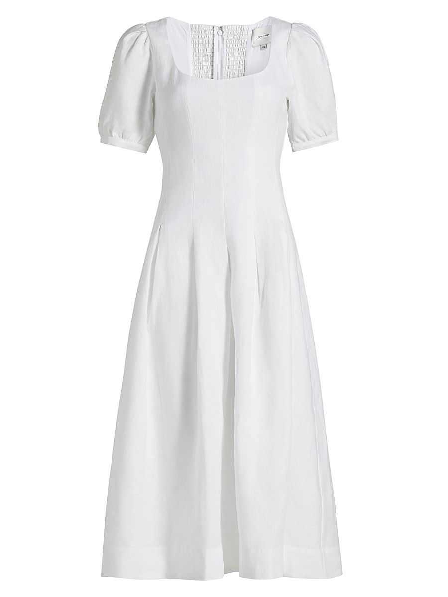 Women's Coucou Pleated Linen Midi-Dress - White - Size 12