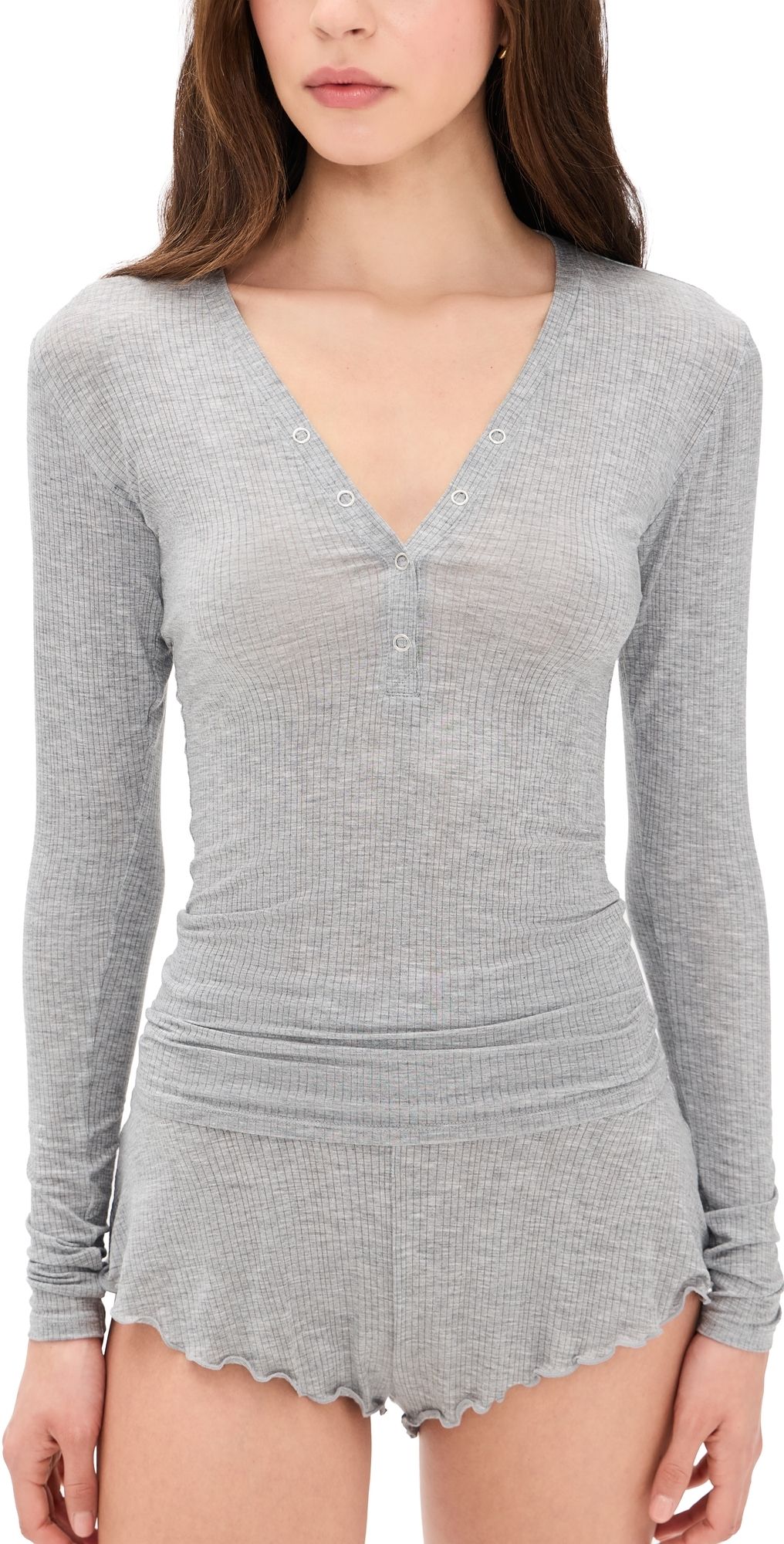 Negative Whipped Henley Top Heather Grey XL