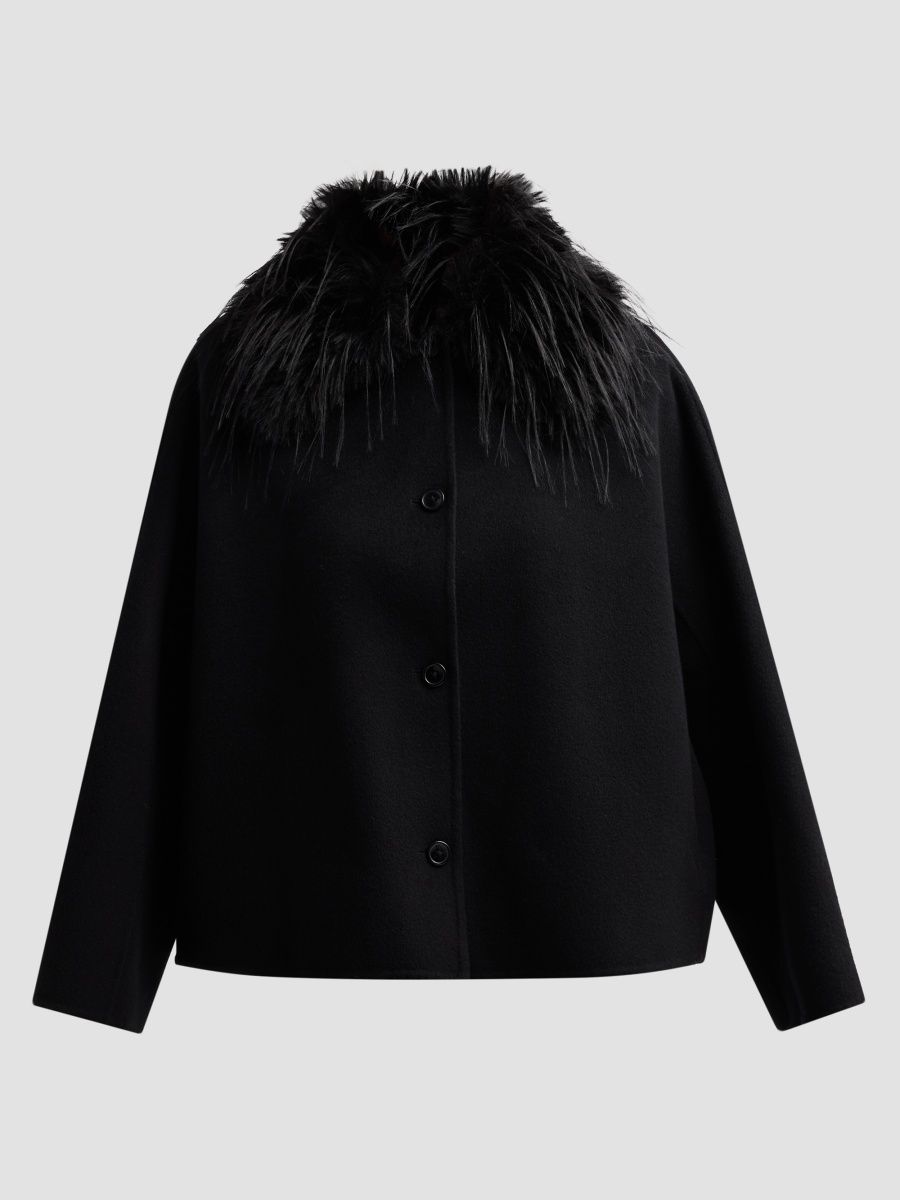 Loulou de Saison Women's Rafe Faux-Fur-Collar Wool Jacket - Black - Size 8