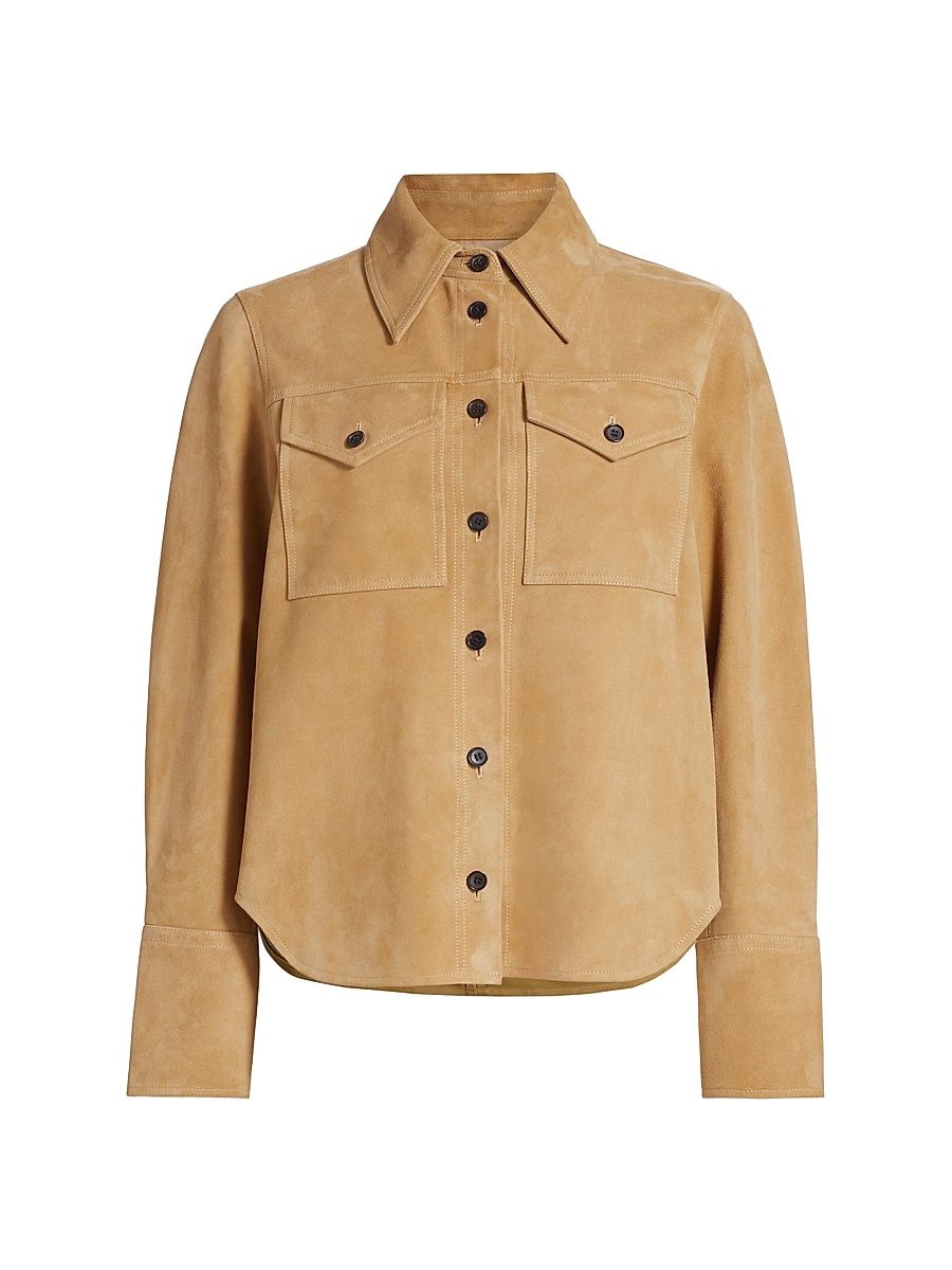 Women's Suede Blouse - Camel - Size Large