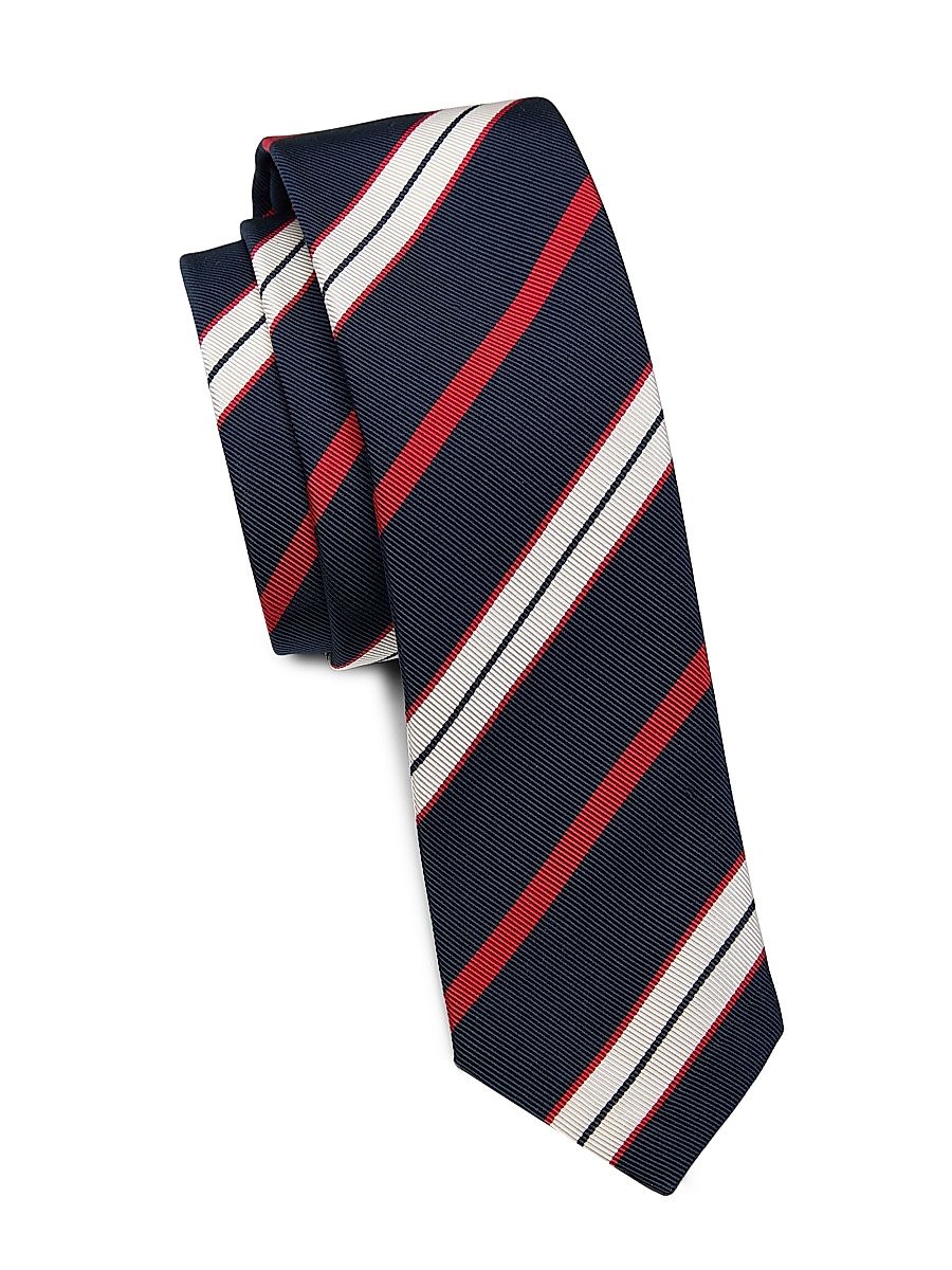 Men's Striped Silk-Cotton Tie - Red White Black