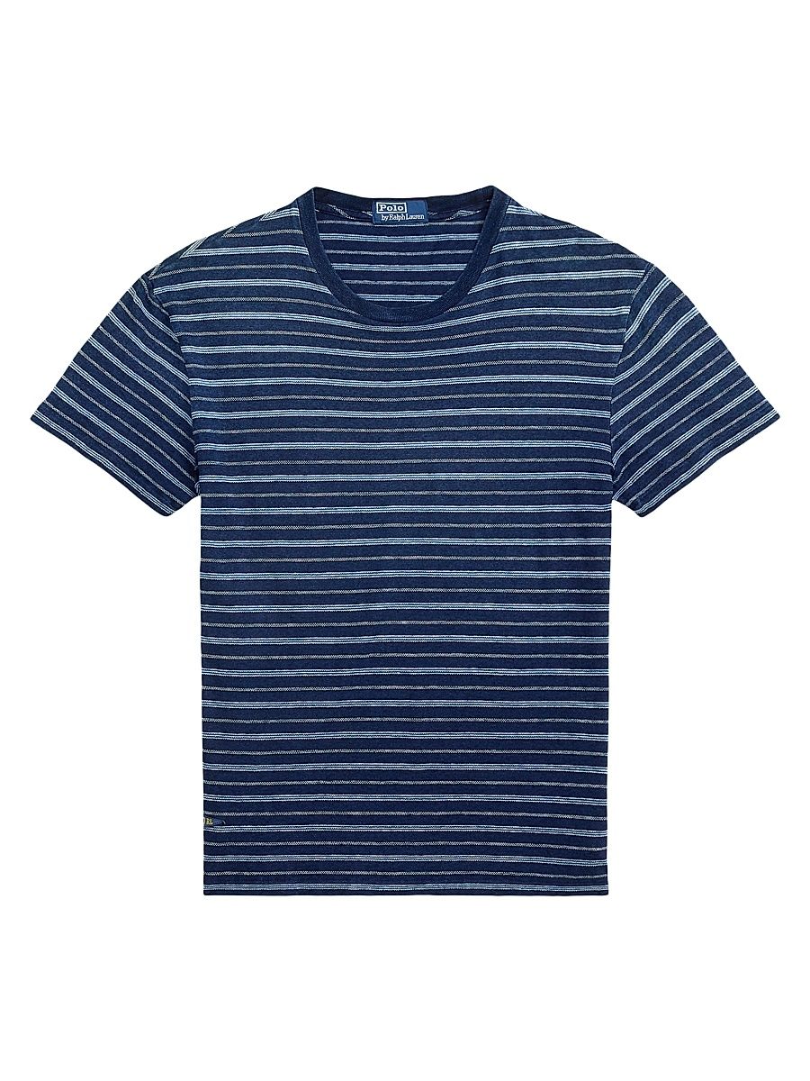 Men's Striped Cotton & Linen T-Shirt - Dark Indigo Stripe - Size XXL