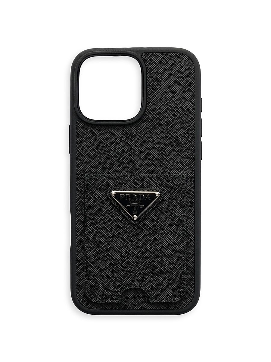Women's Saffiano Leather Case For Iphone 16 Pro Max - Black