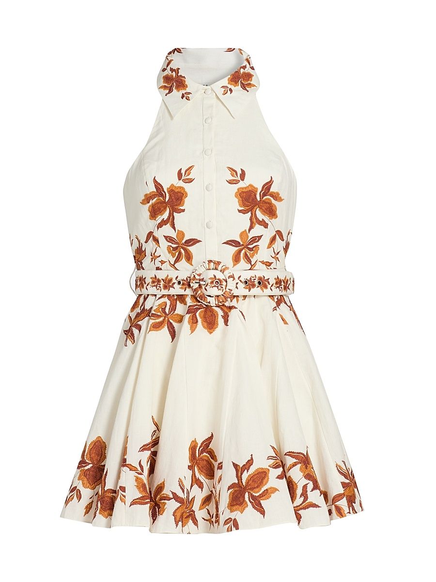 Women's Ayra Leaf Print Linen-Blend Minidress - Ivory - Size XL