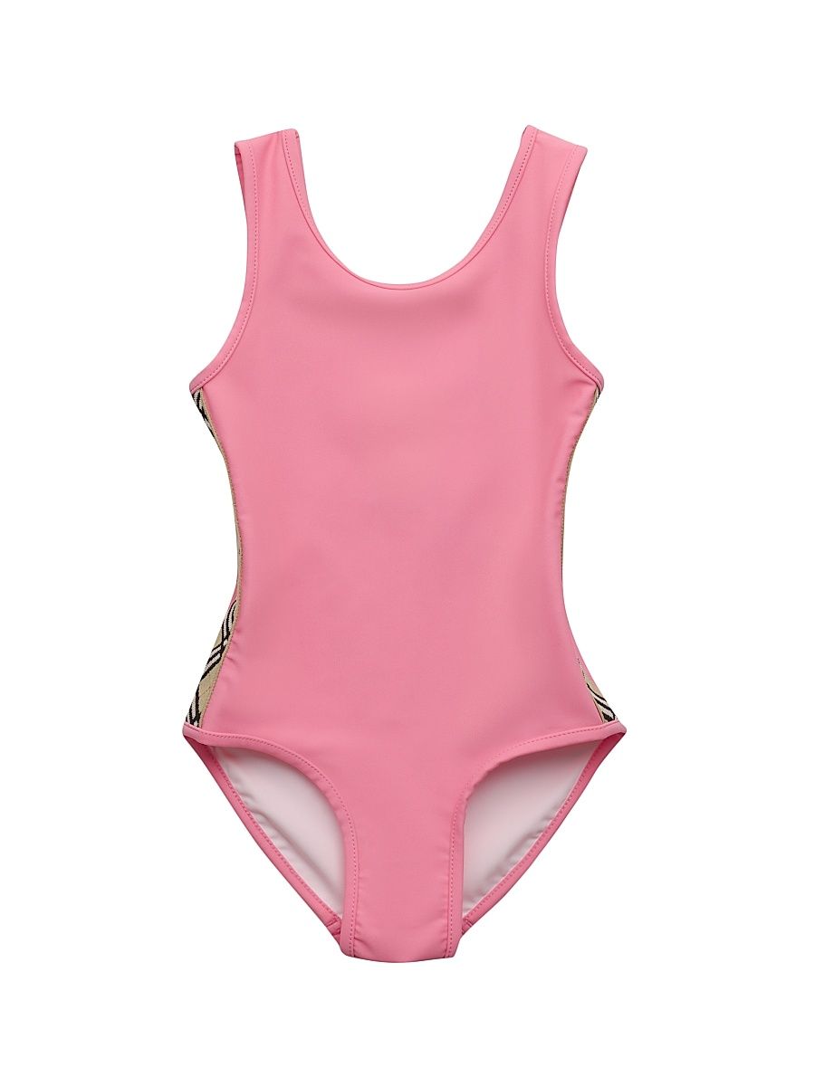 Little Girl's & Girl's Check Trim One-Piece Swimsuit - Floss Pink - Size 8