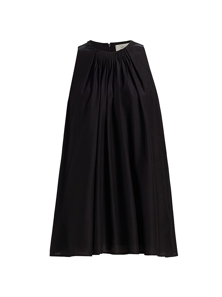Women's Liao Cotton-Silk Pleated Neckline Blouse - Black - Size XS