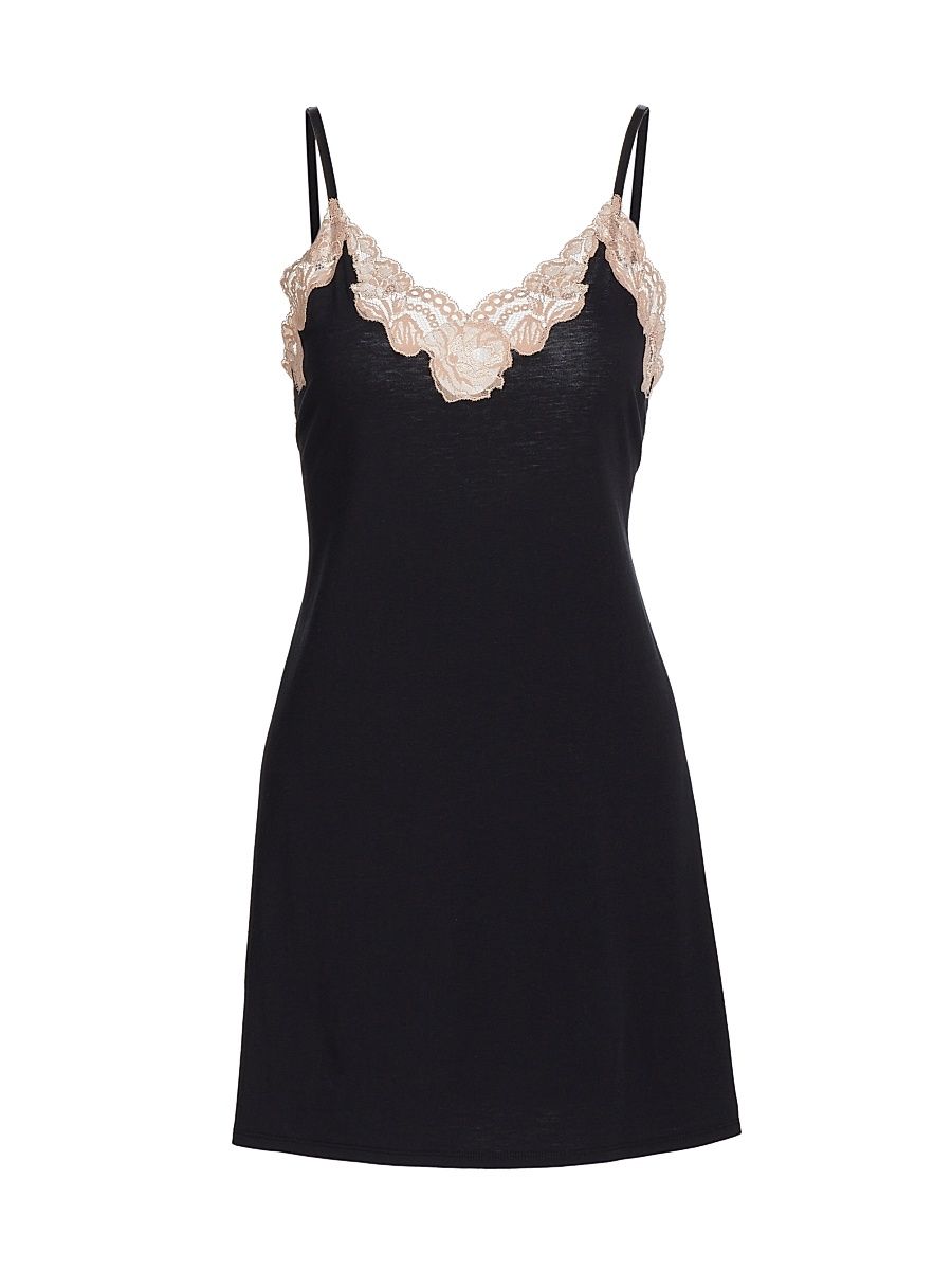 Women's Imagine Lace Jersey Slip Minidress - Black Rose - Size Large