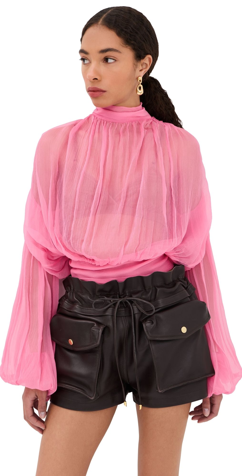 LaQuan Smith Long Sleeve Top with Scarf Detail Pink XS