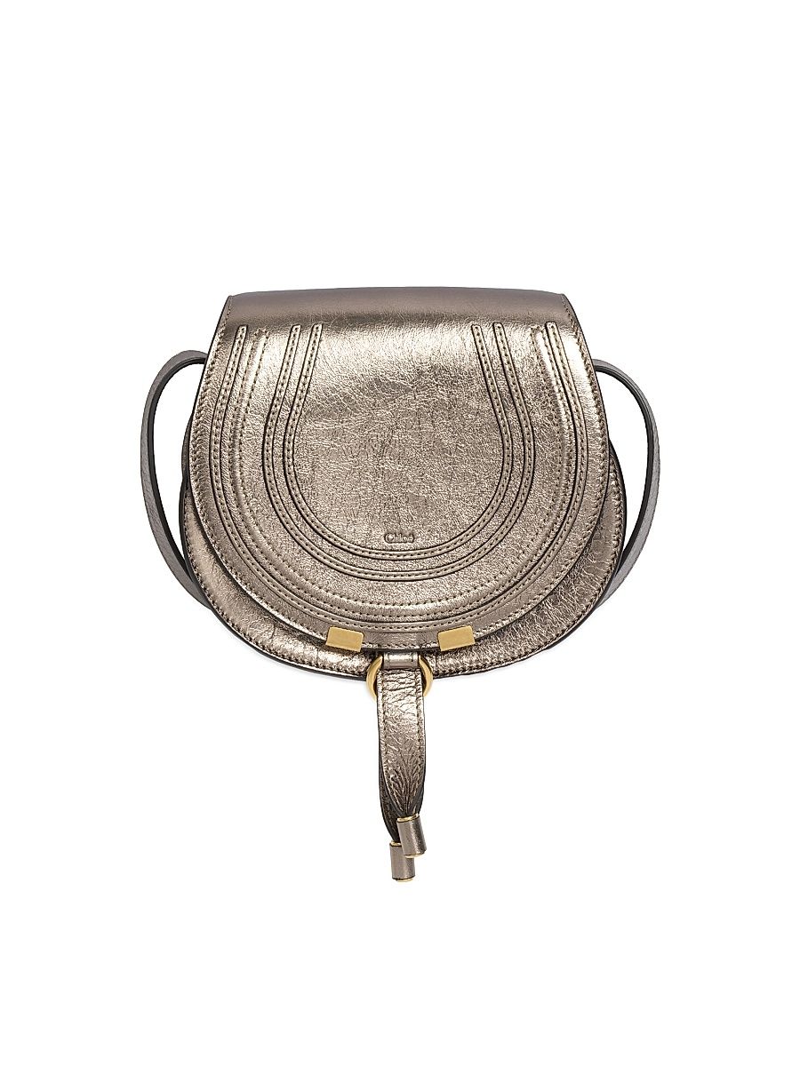 Women's Mini Marcie Metallic Leather Saddle Bag - Shiny Grey