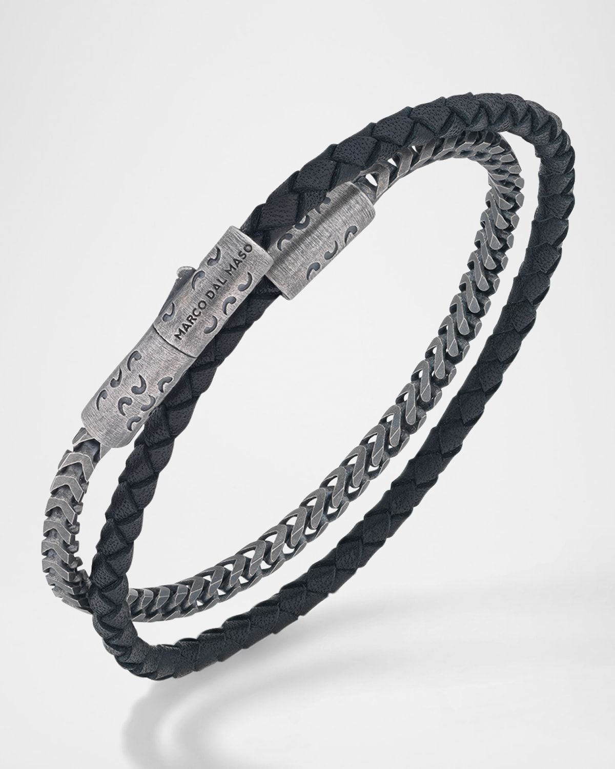 Men & apos;s Lash Double Wrap Leather Franco Chain Combo Bracelet with Trigger Clasp