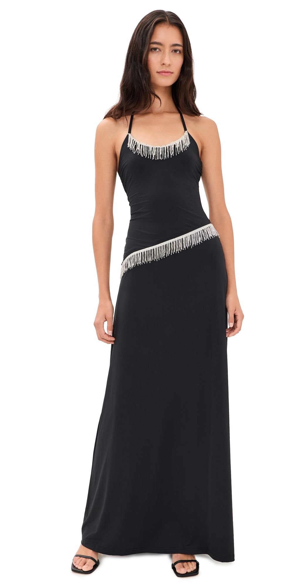 Runaway the Label Manon Halter Beaded Maxi Dress Black XS