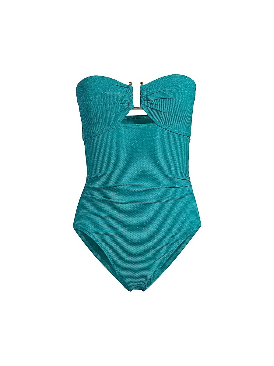 Women's Juliette Metallic Piqué One-Piece Swimsuit - Jungle Green Metallic - Size Large