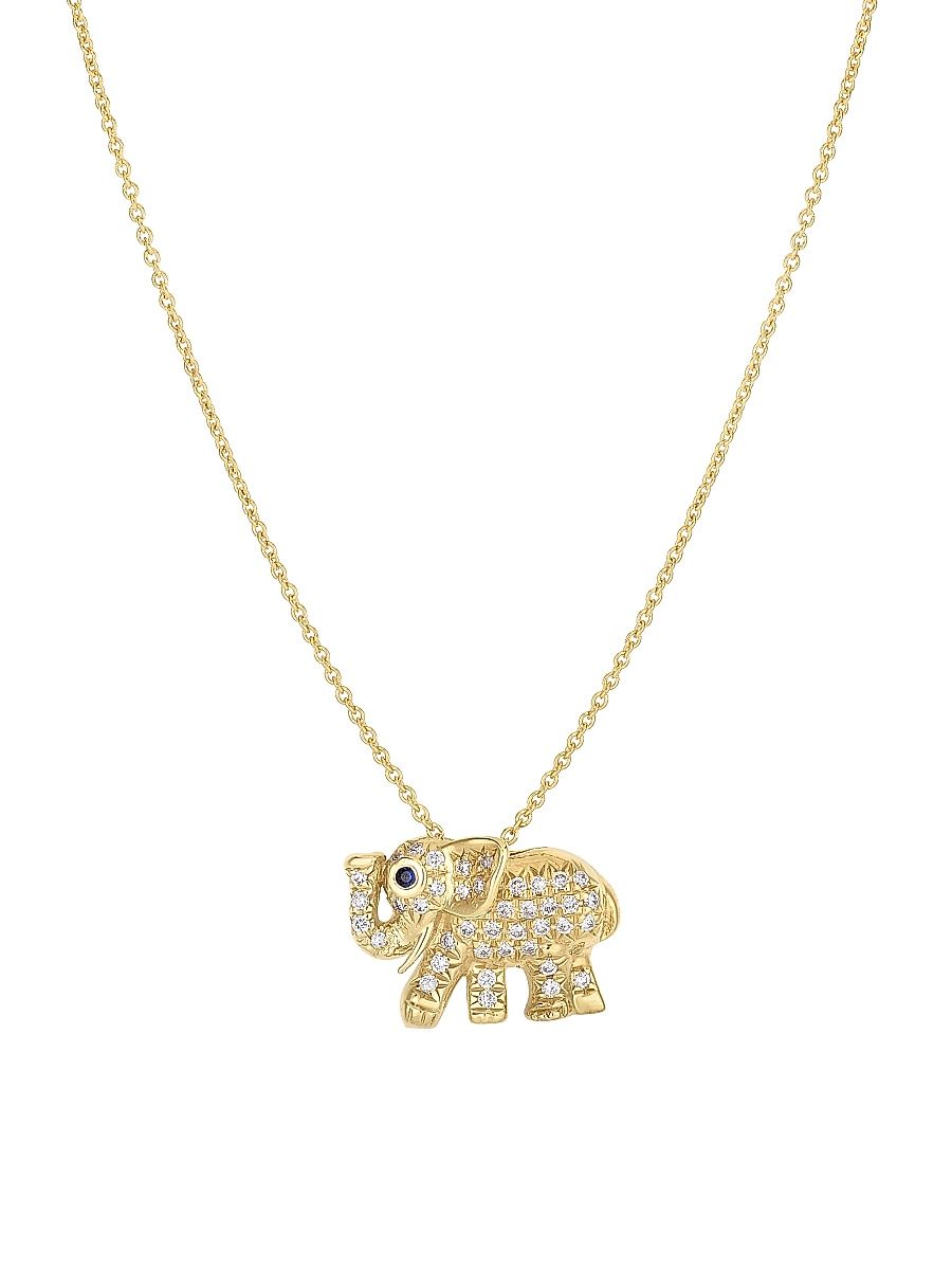 Women's Tiny Treasures 18K Gold, Diamond & Blue Sapphire Elephant Necklace - Yellow Gold