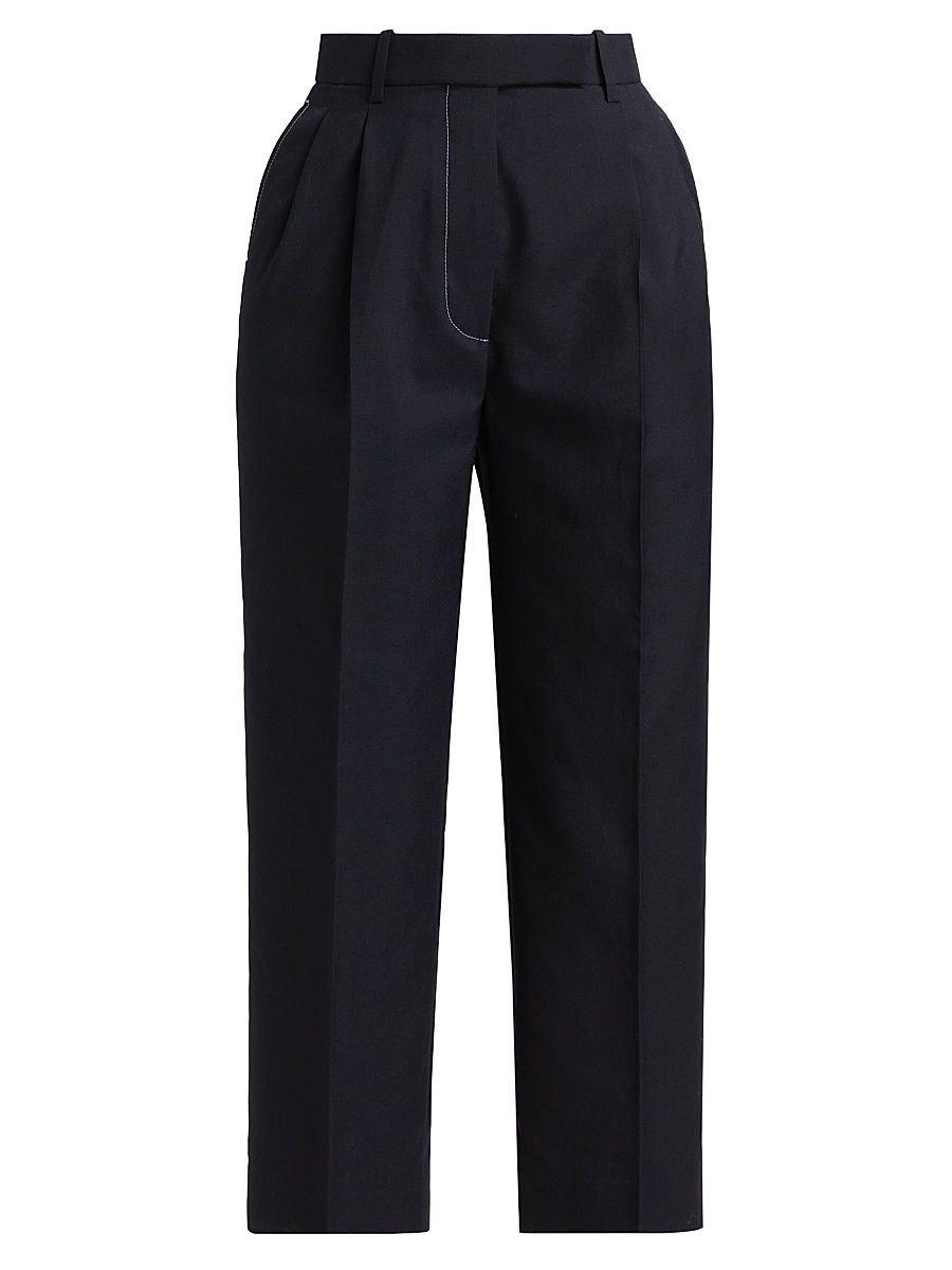 Women's High-Rise Double Pleat Trousers - Navy - Size 8