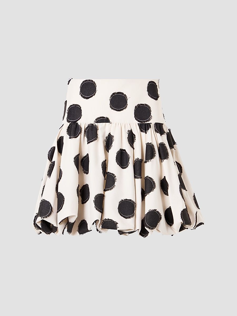 Women's Fringed Polka Dot Jacquard Mini Skirt - Cream Black - Size 12