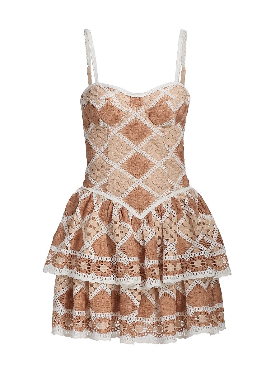 Women's Bossa Crochet Tiered Minidress - Beige - Size 12