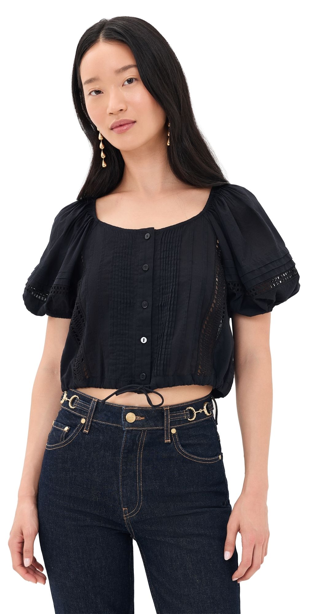 Ulla Johnson Clara Short Sleeve Cotton Top Noir 10