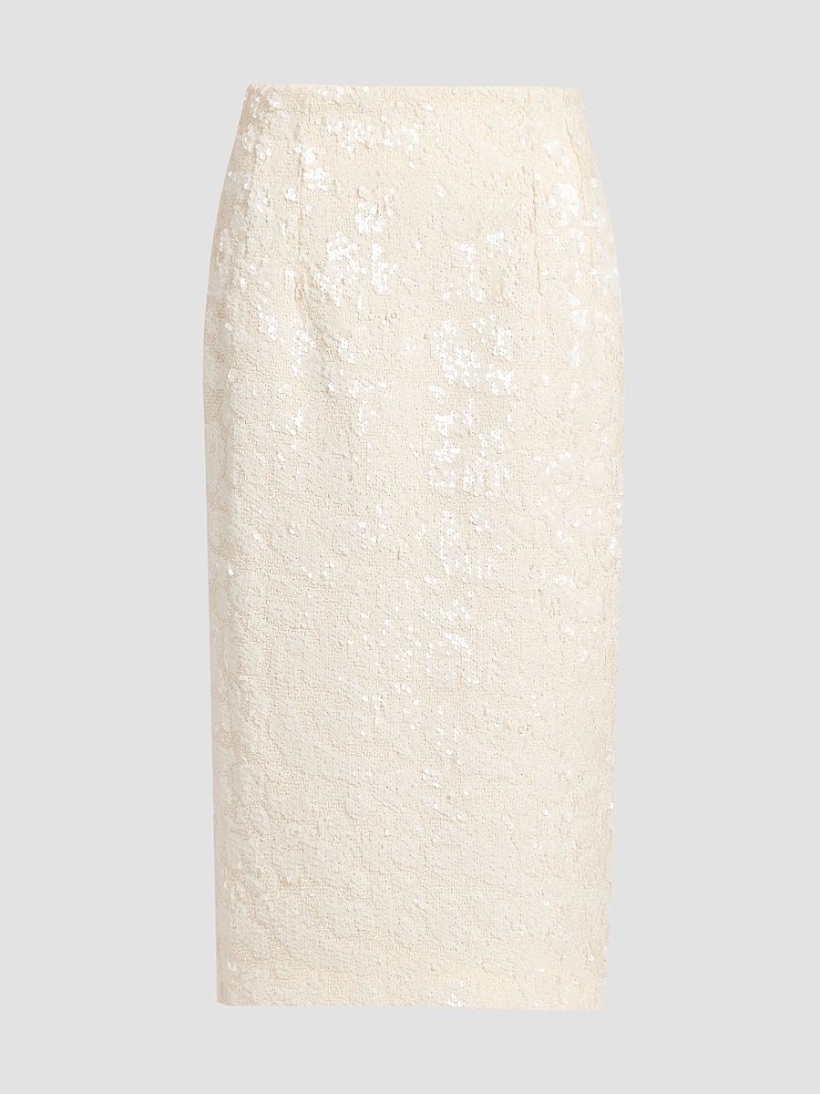 Women's Sequined Pencil Midi Skirt - White - Size 2