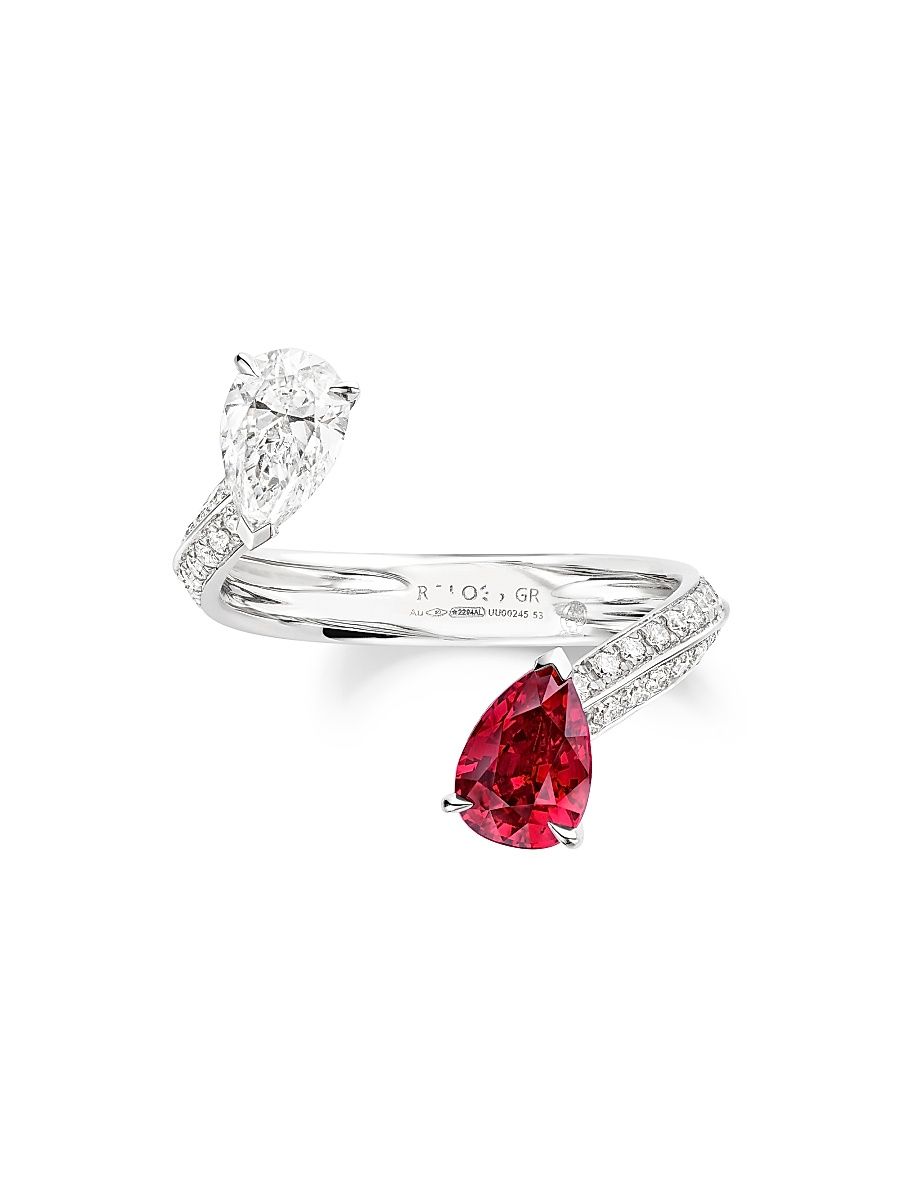 Women's Brevis 18K White Gold, Ruby & 0.80 TCW Diamond Cuff Ring - White Gold - Size 6