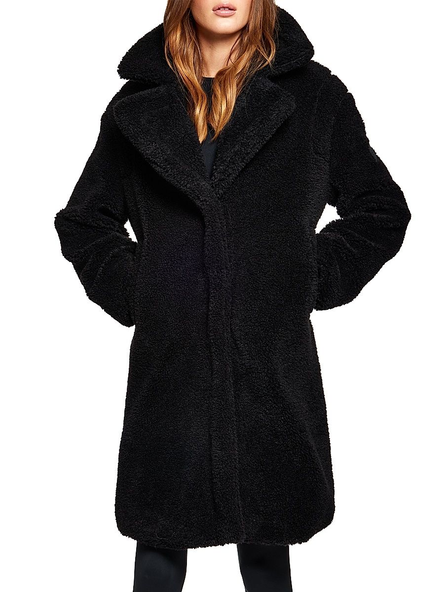 Women's Sherpa Leather-Trimmed Coat - Black - Size XL