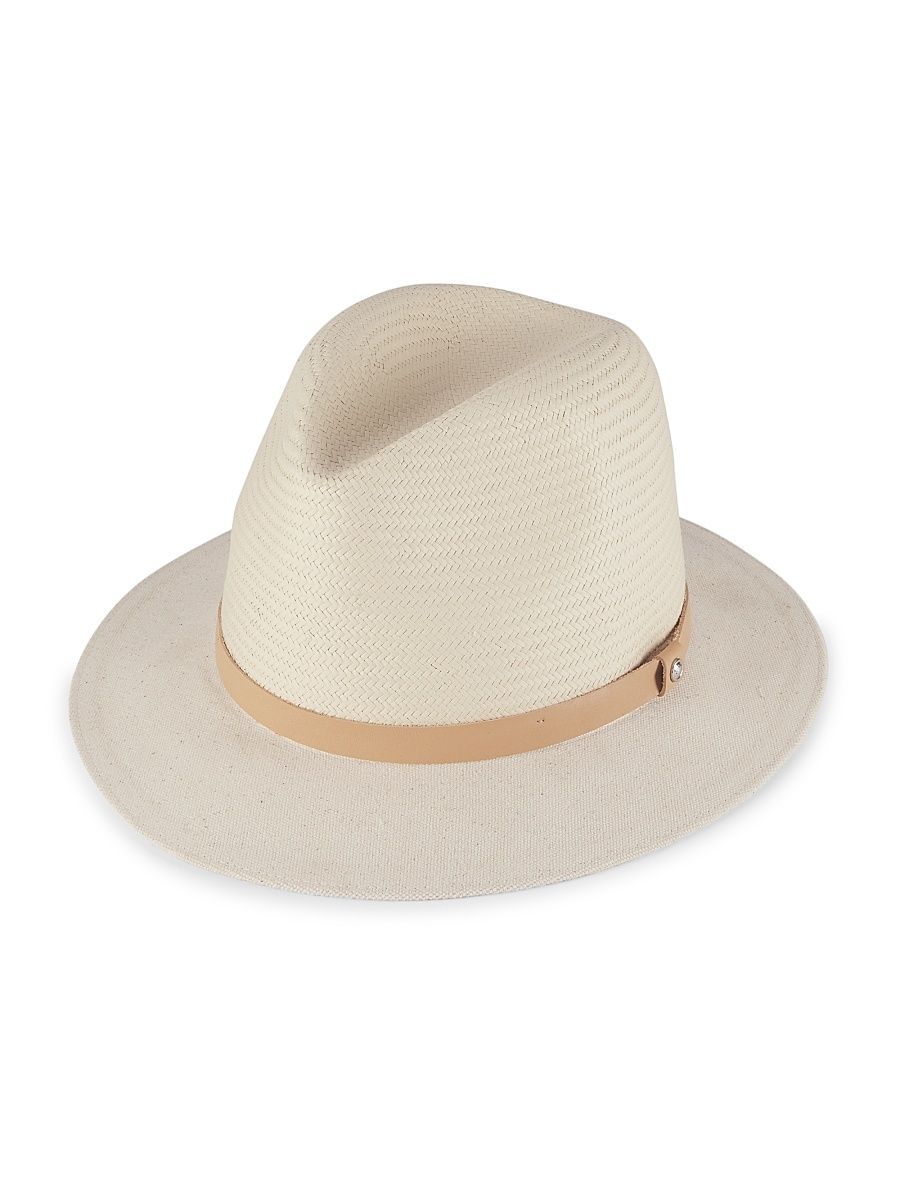 Women's Floppy Brim Straw & Canvas Fedora - Natural - Size Medium