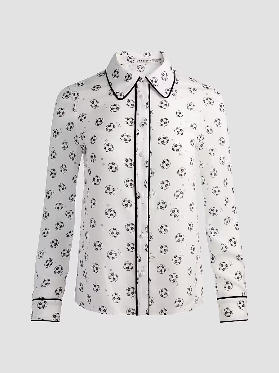 Women's Willa Soccer-Print Silk Shirt - Gold Off White - Size XL