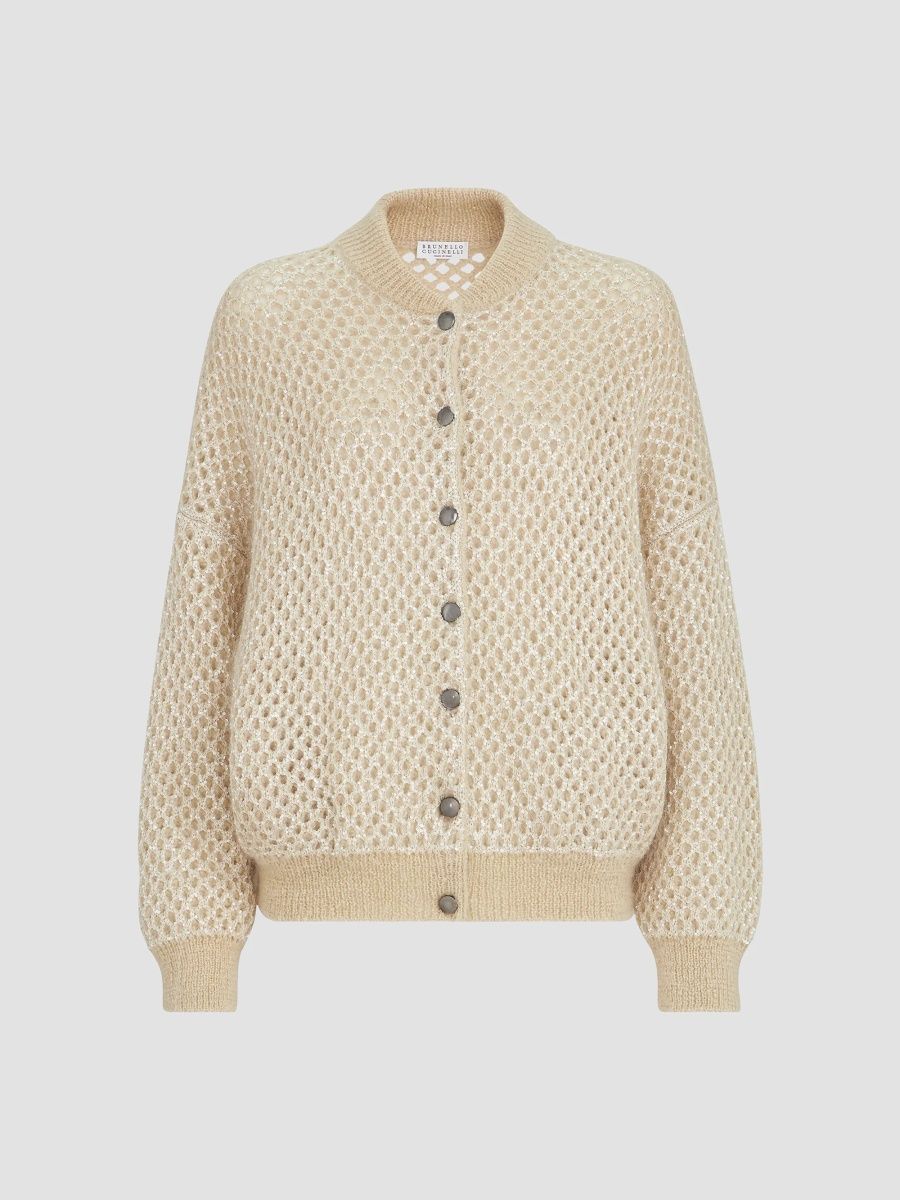 Brunello Cucinelli Women's Dazzling Net Knit Bomber Jacket in Mohair - Cream - Size Large