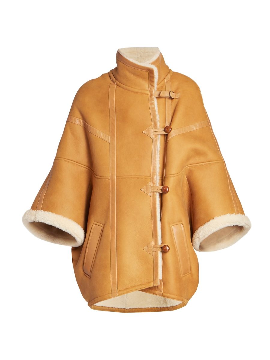 Saint Laurent Women's Cape In Shearling - Bourbon Ecru - Size 2