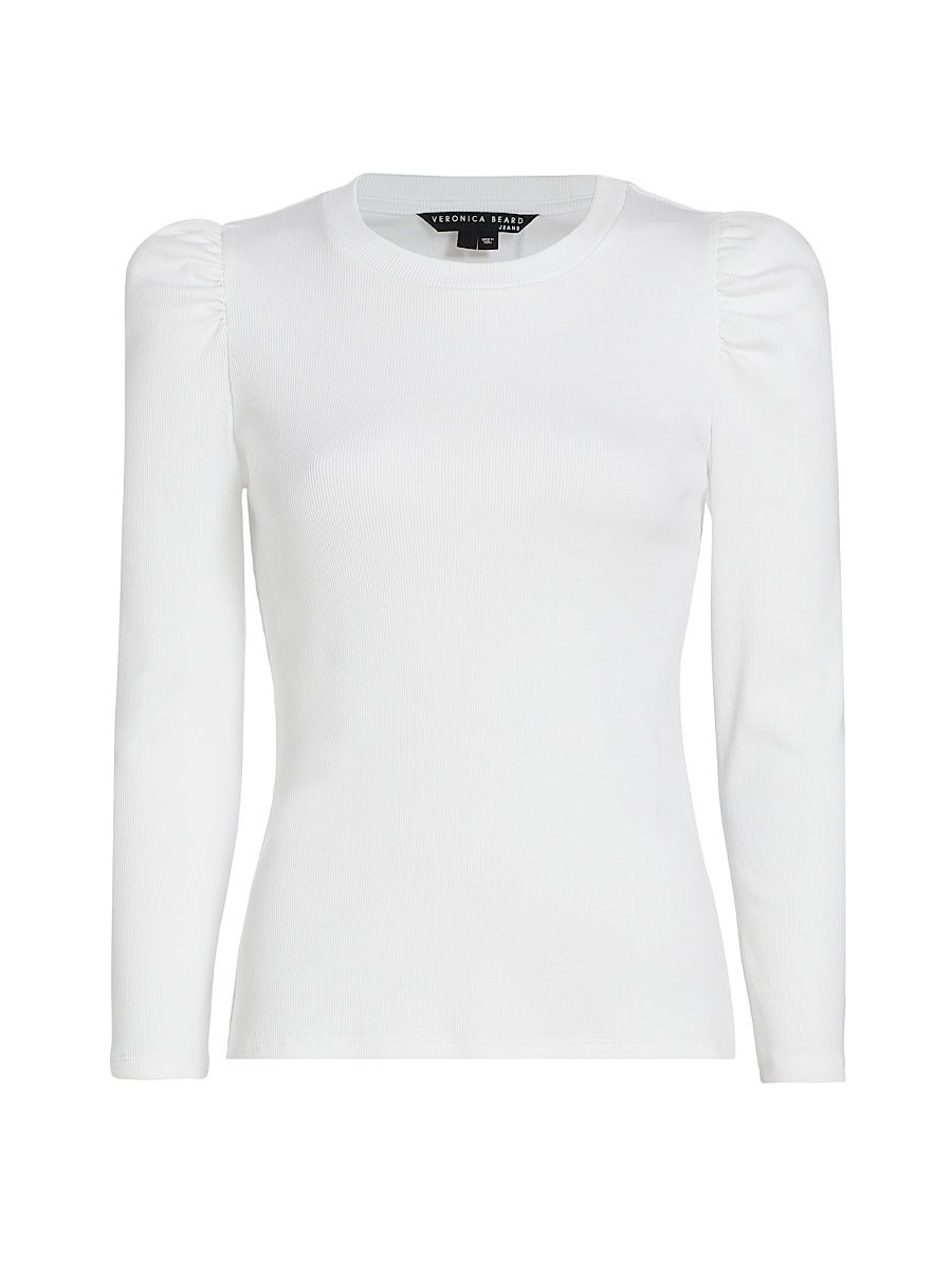 Women's Britney Cotton Puff-Sleeve Top - White - Size XS