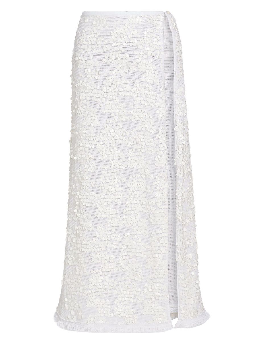 Women's Lucille Sequin-Embellished Cotton Cover-Up Maxi Skirt - White Paillette - Size XL
