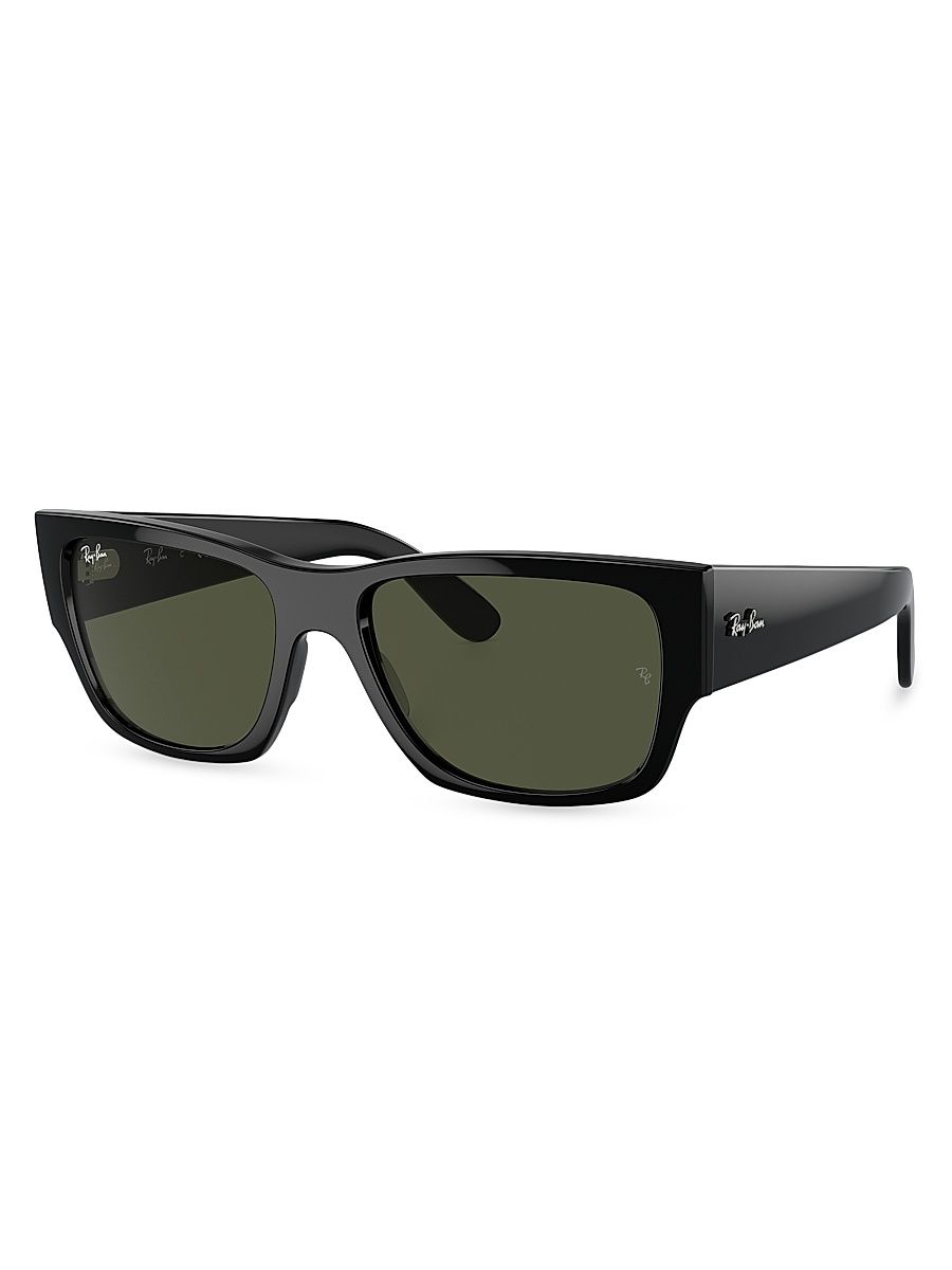 Men's RB0947 56MM Carlos Rectangular Sunglasses - Black Dark Green