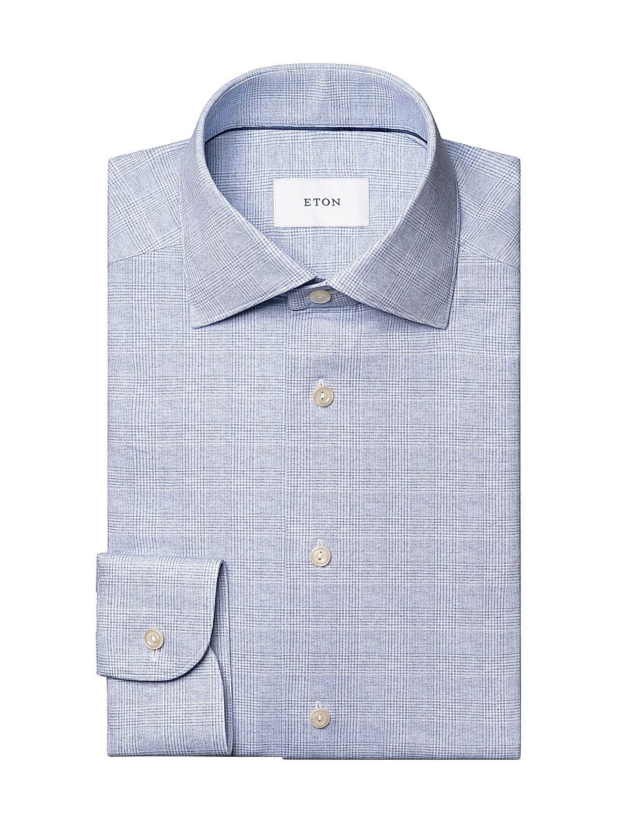 Men's Check Stretch-Cotton Slim-Fit Shirt - Light Blue - Size 17.5