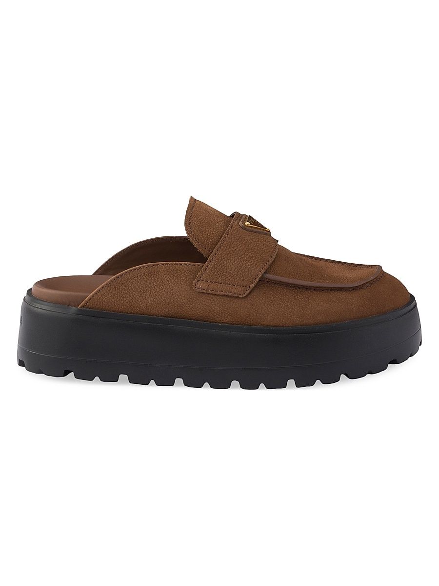 Women's Nubuck Flatform Mules - Brown - Size 10