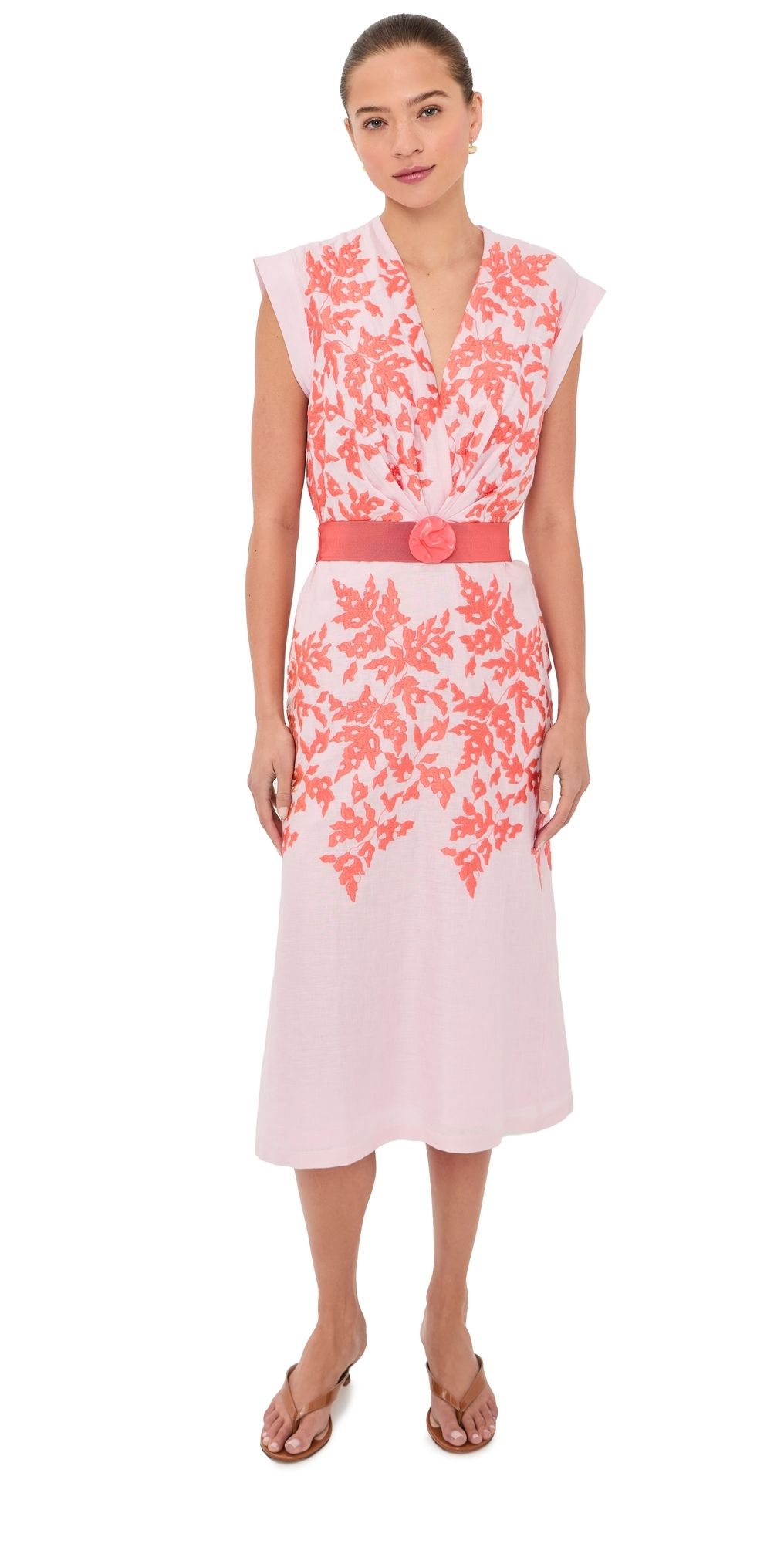 Silvia Tcherassi Olive Dress Pink Orange Embroidery S