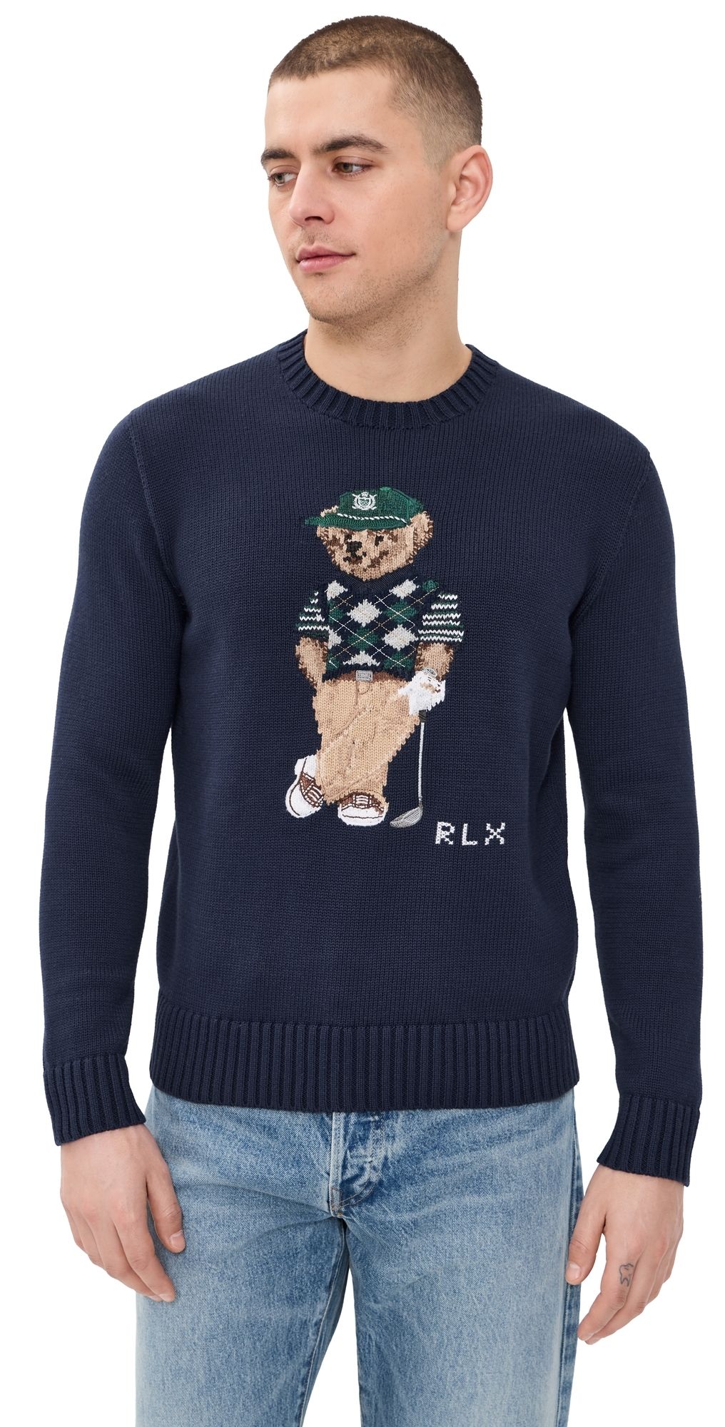 RLX Ralph Lauren Cotton Coolmax Novelty Bear Sweater Refined Navy XL