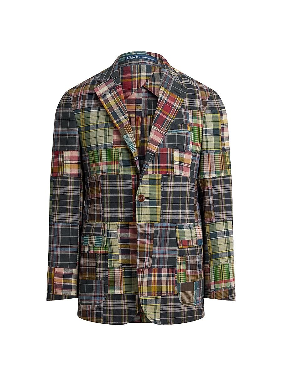 Men's Checked Patchwork Cotton Blazer - Patchwork - Size 46