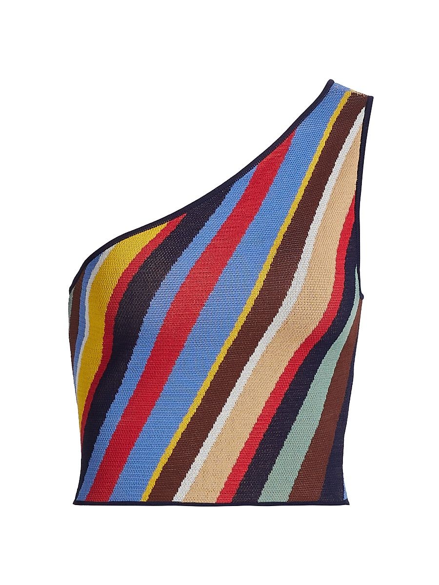 Women's Lexi Striped One-Shoulder Crop Top - Market Stripe - Size Large