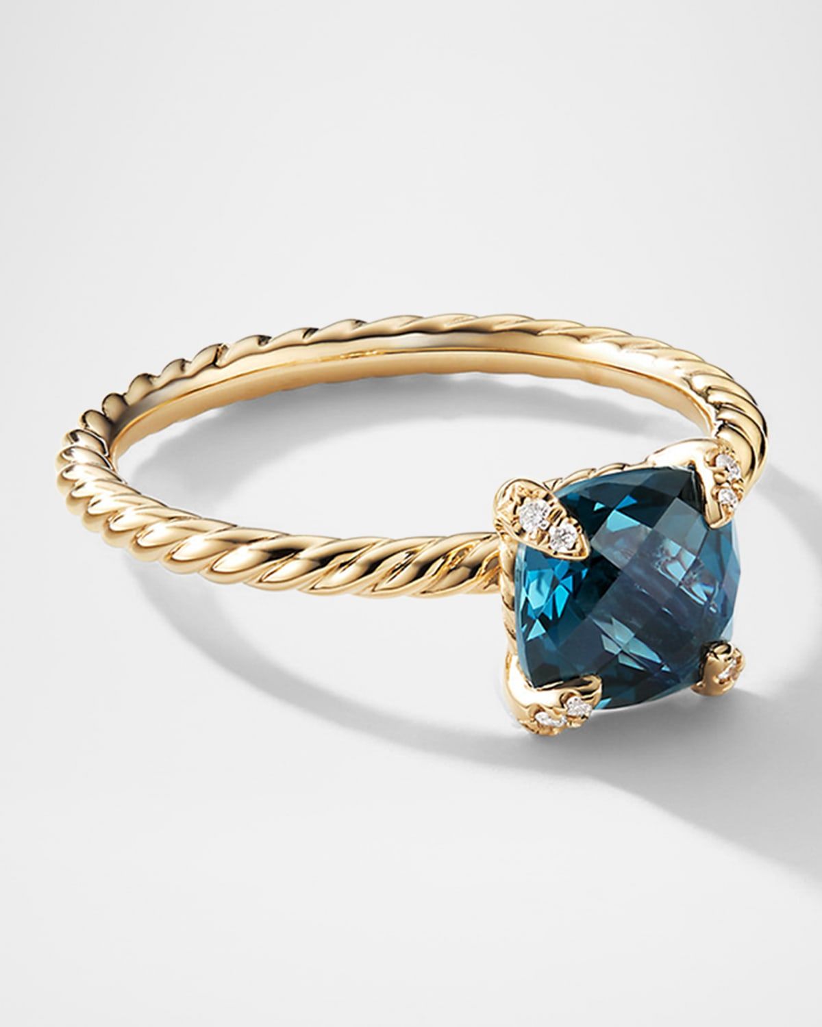 Chatelaine Ring with Gemstone and Diamonds in 18K Gold, 7mm