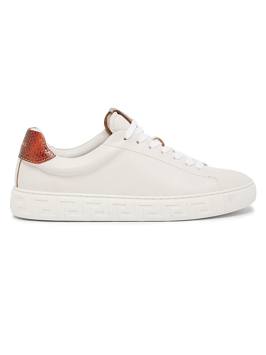 Men's Greca Leather Low-Top Sneakers - White Rust Oak - Size 14
