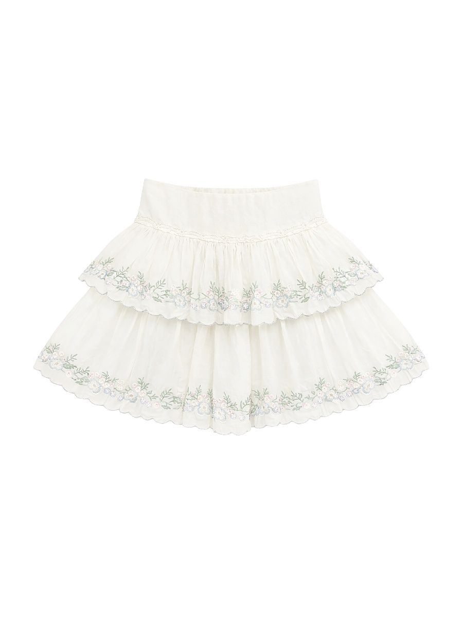 Girl's Allegra Floral-Embroidered Tiered Skirt - Creamsilverlurex - Size 14