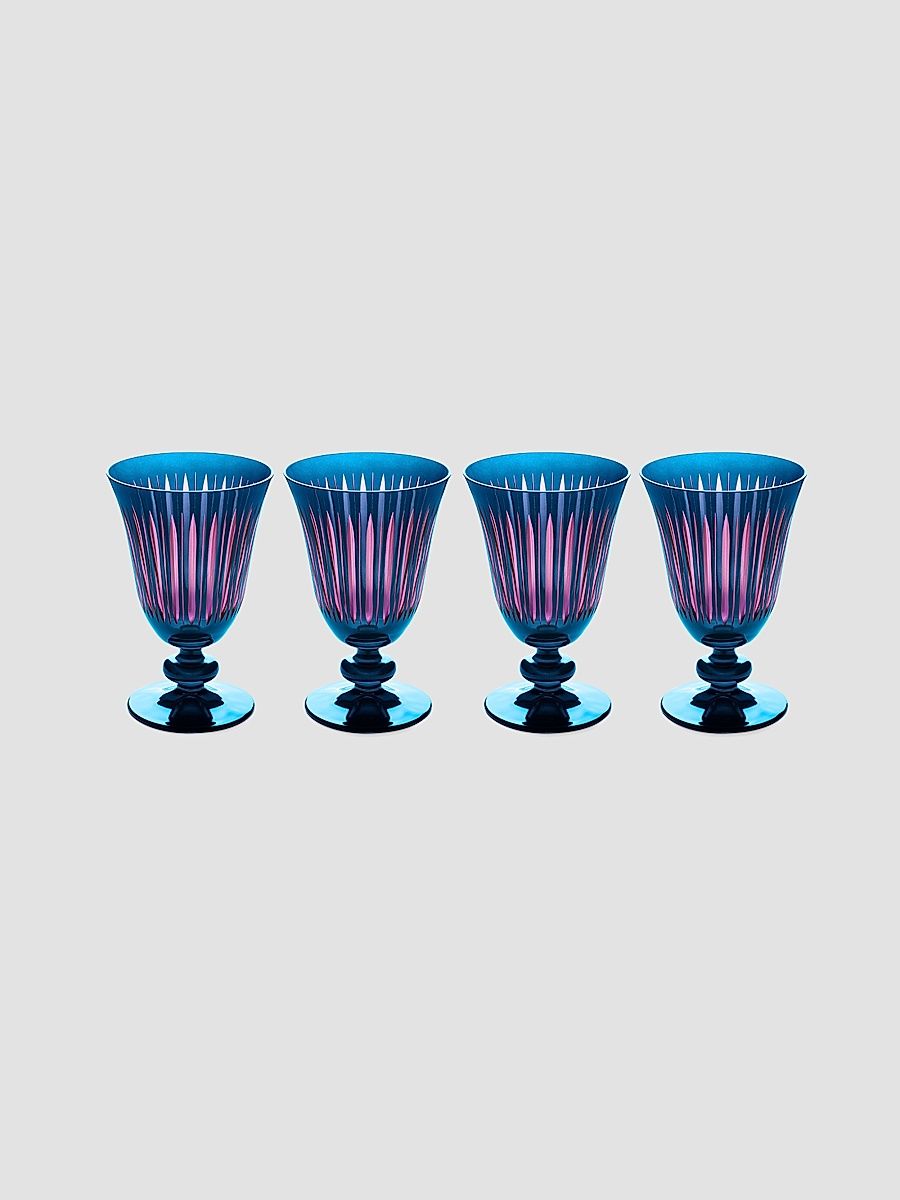 Prism 4-PieceHand-Cut Wine Glasses - Blue