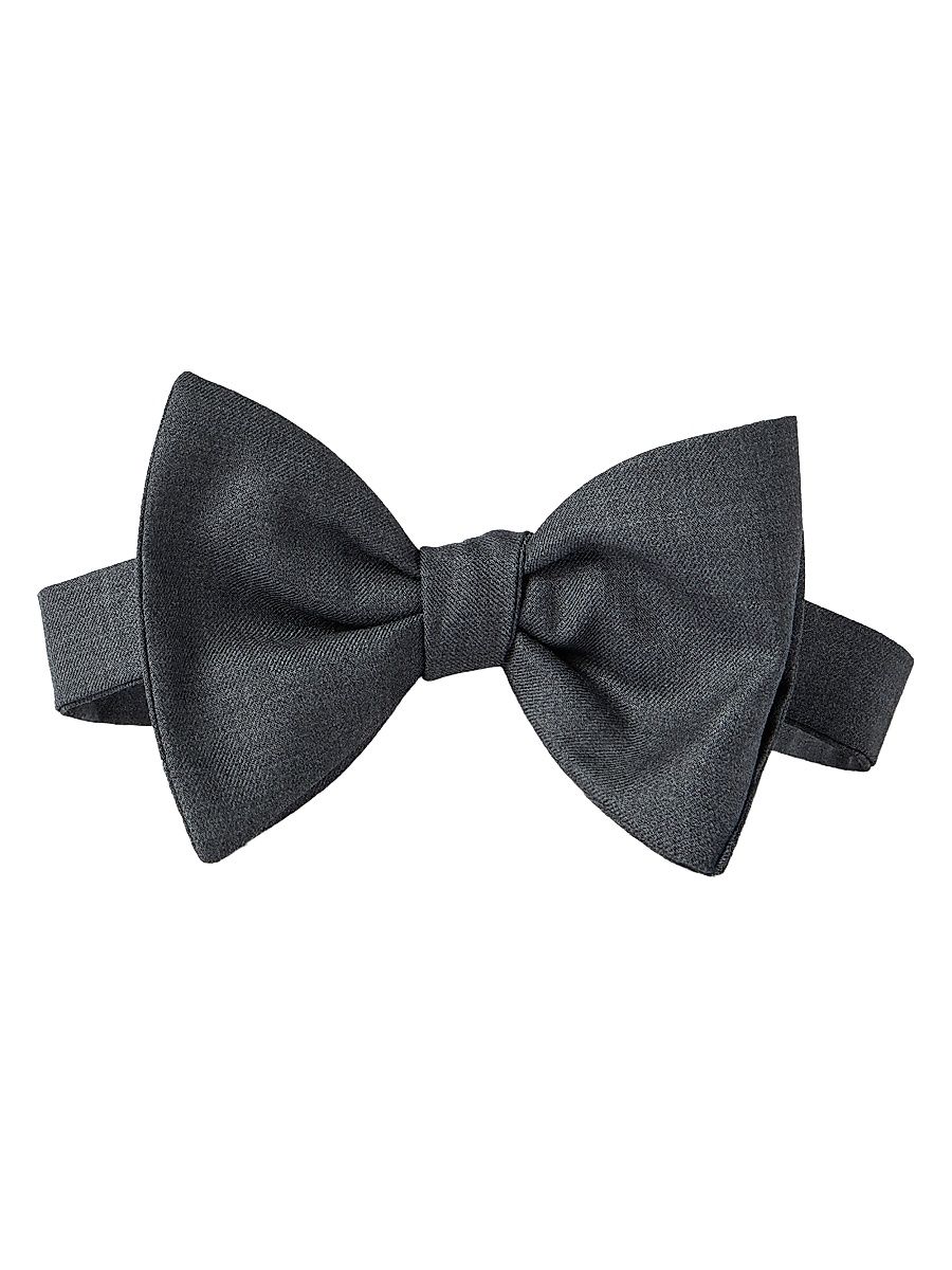 Men's Virgin Wool and Silk Twill Bow Tie - Grey