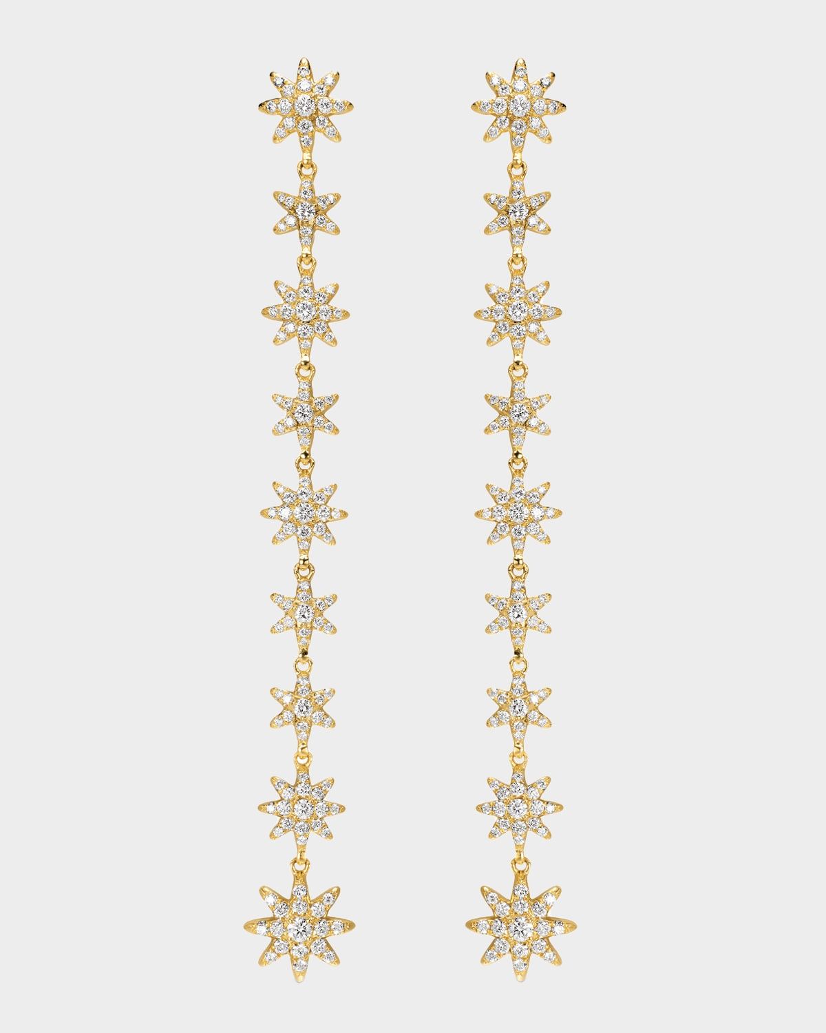 Starburst Drop Earrings with Diamonds in 18K Gold, 70mm